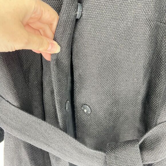 Banana Republic Womens Black Slash Pockets Belted Overcoat Linen Blend Small - Picture 3 of 6